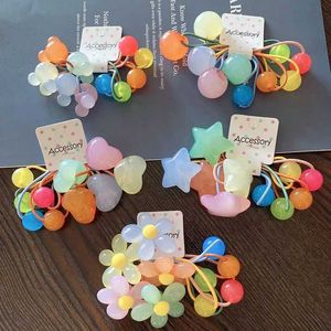 Haarzubehör 5 Stücke Blumenstern Prinzessin farbige Kopfbedeckung für Kinder elastische Haarbänder Seile Girls Accessoires Baby D240521