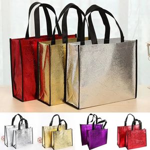 Kvinnor återanvändbar shoppingväska stor kapacitet canvas rese förvaring väskor laser glitter kvinnlig handväska livsmedels livsmedelsbutik eco 240516