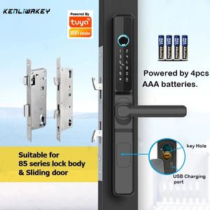 Lock de impressão digital Tuya wi -fi aplicativo de controle remoto cartão senha senha de chave eletrônica de porta inteligente porta smart aluminumullass deslizando 240507