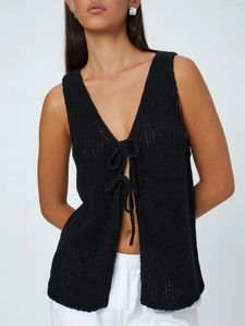 Kvinnors tankar Kvinnor Y2K virkning Vest Top Sleeveless V Neck Tie-up Front Sweater Summer Vintage Going Out Tank Tops