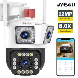 Wireless Camera Kits 6K 12MP Outdoor WiFi Camera 8X Zoom Three Lens Screen PTZ Camera Motion Tracking Video Waterproof Monitoring Security Protection J240518