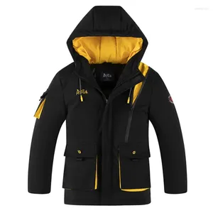 ダウンコート2024冬の子供服スノースーツジャケット風力発電屋外フード付きボーイズキッズパーカ服4-16年