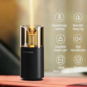 Diffusore aroma a lieto di candela USB Electric Ultrasonic Mist Maker Air Humidifier for Home Car Dragance Essential Oil Diffuser 240517