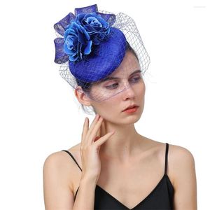 Kopfbedeckungen Schöne Frauen Blumenhaar Faszinator Hut Stirnband Cocktail Party Hochzeit elegante Braut Kirche Kopfbedeckung für Hüte Netto Kopfbedeckung