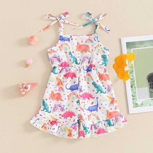 Jumpsuits Kid Clothes Girl Summer Jumpsuit For Girl Sleeveless Square Neck Dinosaur Print Romper Shorts Playsuit Children Clothing Y2405208I4P