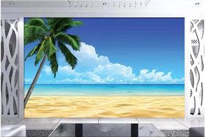 Bakgrundsbilder Anpassade PO Bakgrund 3D -väggmålningar för väggar 3 D Blue Sky White Clouds Sea Beach Seascape Bakgrund Vägg Heminredning