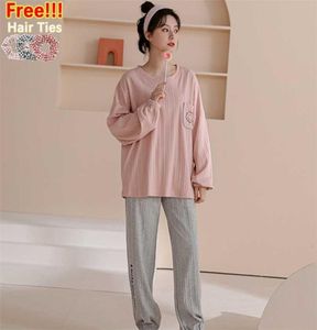 Atuendo Autumn Fashion Solid Pink Pajama Zestawy dla kobiet 100 bawełnianych PJS ATOFF HOME SUPEWARA SATUAL SATIN Soft Loungwear 2111269503188