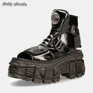 Stiefel Rock Punk Style Tank Sohle Gürtel Schnalle Gurt Sandale 2024 Großgröße Hohlloop Casual Open Tode Plattform Schuhe