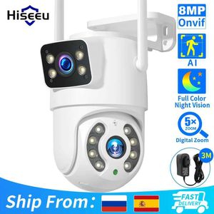 Wireless Camera Kits Hiseeu 4K 8MP WiFi surveillance camera dual lens 4X digital zoom AI human detection ONVIF wireless outdoor safety PTZ IP camera J2405