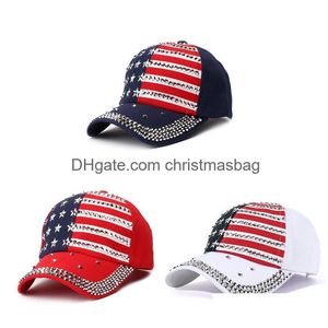 Chapéus de festa Trump Rivet Hats Make America Great Diamond Bling Star Flag Baseball Cap de Travel Beach Sun Hat Uni Deliver Drop Home Garde Dhgd9