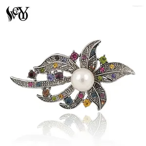 Broszki Veyo Piękny kryształowy szpilka kwiatowa dla kobiety mody biżuterii Lmitation Pearl Brooch Costume