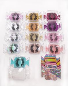 Whole Candy Shape Empty Acrylic Lash Packaging Case Glitter Card Empty 25mm False Eyelash Boxes with Tray2739633