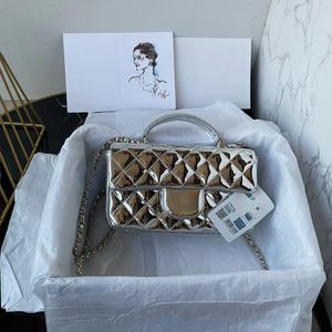 12A Upgrade Mirror Quality Designer Mini Flap Bag 20cm Handle Quilted Bag Genuine Leather Silver Purse Luxury Handbag Crossbody Shoulder Chain Bag With Box