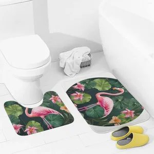 Badmattor badrumsmattor sätter 2 bit flamingo fågel runda blad absorberande u-formad kontur toalett matta