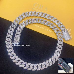Feiner Schmuck Hip Hop Halskette S Sterling Sier Gold plattiert 12 mm 2 Reihen D Farb Vvs1 Moissanit Diamant Cuban Link Kette
