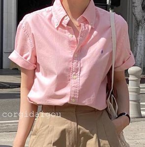 폴로 디자이너 여성 조랑말 자수 블라우스 셔츠 2024 여름 면화 옷깃 폴로 셔츠 느슨한 다재다능한 짧은 슬리브 선 보호 셔츠