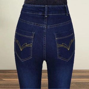 Kvinnors jeans raka ben kvinnor hög midja elastiska smala denim byxor kvinnlig vår höst lös höft lyftande avslappnade byxor