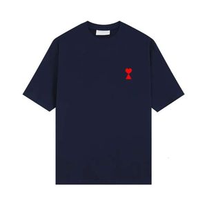 Amis Tシャツ高刺繍ラブ半袖メンズとレディースルーズコットンTシャツ丸い首カップルハーフスリーブデザイナーTシャツ高バージョンピーチ心質xn