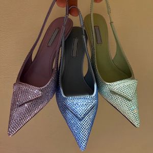 Slingback-heel con cuscinetti sustoni sandalo sandalo ronzia di strass imbottita punta di punta di piedi sandali donne tacco scarpa da design di lusso di lusso 9945ess