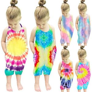 Jumpsuits Summer Baby Girl jumpsuit sleeveless bandage with dye print one piece toddler Girl Overalls jumpsuit Girls Kids Dungaraes Y2405202JHG