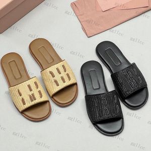 10a высококачественные женщины -сандалии Miui Designer Slides Slide Scever Slipper Summer Mius плоский каблук Loafer черный флип -флоп