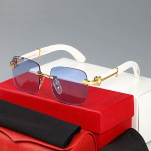 Blue Fashion Retro Sunglasses For Women Metal and Wood Bamboo Frame Brand Buffalo Horn Glasses Men Black Red Brown Clear Lens Come With 240P