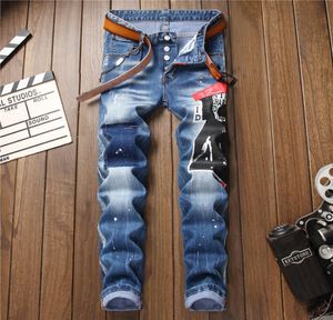 Designerskie dżinsy dla mężczyzn moda kwadratowy rozryte dziurę męskie piesze dżinsy z literami marka prosta luksusowe dżinsy odzież 4607200
