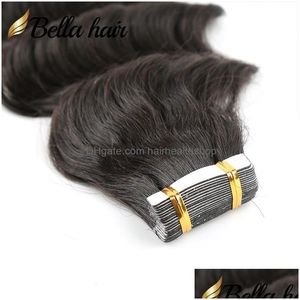 Skin Weft Hair Extensions Tape In Human Pu Water Wave Tapes Ins Real Extension For Black Women Natural Color Double Sided Glue Remy Bu Dhdgy