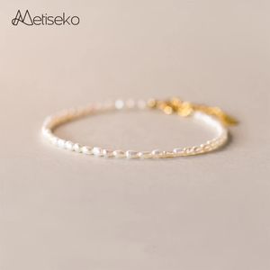 Metiseko Mini Rice Pearl Natural Freshwater Pearl Armband 925 Sterling Silver Plated 14k Gold Armband Sweet Elegant For Women 240518