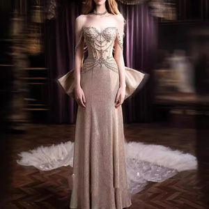 2024 new crystals beaded Mermaid Mother Of The Bride Dresses Aso Ebi Arabic Blush Lace Beaded Evening Prom Formal Party Birthday Celebrity Mother Of Groom Gowns Dress