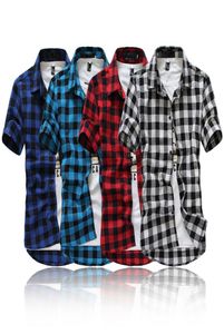 Men039s Young Adult Casual Cotton Linen Plaid Buttonup Short Sleeve TurnDown Collar Slim Fit Student Shirt Top Outwear M2XL 3207297