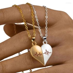 Naszyjniki wisiorek dwuczęściowy słodki romantyczny elektrokardiogram kochaj magnetyczny naszyjnik do pary mody brzoskwiniowy metal serca