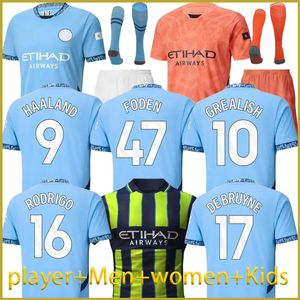 2024 Bood Haaland Mans Cidades Foden Jerseys jogador Grealish J.Alvarez de Bruyne Doku 2025 Kovacic Rodrigo Phillips Eduson M. Tops de futebol Long Shirts Kit Kit