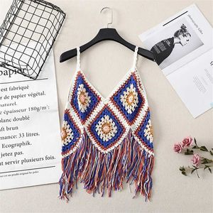 Zbiorniki damskie camis boho ręcznie robione szydełkowe camis kobiety lato seksowne puste zbiorniki z czołgiem Tassel kwiatowy haft haftowy top wakacje na plaży