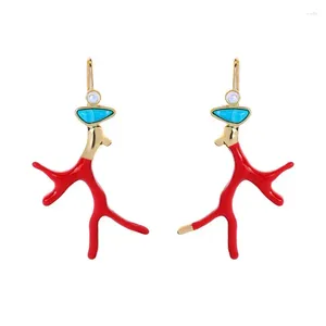 Brincos de garanhão Decoração de jóias da moda Celas de esmalte vermelho coral soltar o presente de resina acrílica do ramo para meninas