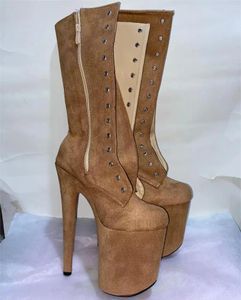 부츠 20cm 섹시한 여자의 슈퍼 하이힐 얇은 증오 하늘 방수 플랫폼 브라운 폴 댄스 발목 사용