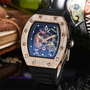 RM Watch Luxury Watch S Bucket Shaped Diamond Inlaid Dial Dragon Tiger Quest Men's Exclusive Quartz Point Watch With High End and Elephant CraftsManship 2aqw