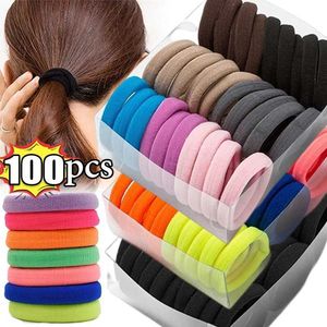 Acessórios para o cabelo 50/100 peças de faixas de cabeça elásticas altas coloridas, adequadas para as faixas da cabeça das meninas, laços de rabo de cavalo de arremessos de charlamrens acessórios para cabelos D240520