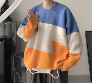Winterpullover Männer Crewneck Pullover Pullover gestrickt geometrisches Muster Streetwear Koreanische Mode übergroß