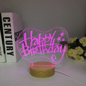 Lampade sfumature Happy Birthday 3D Lampada 3D a forma di cuore Balloon Acrilico Led Light DECORATIVE DECORATIVE LAMPAGNO VALENTINE GIORNO GIFE SCHIFE GIFFE Y240520OM9S