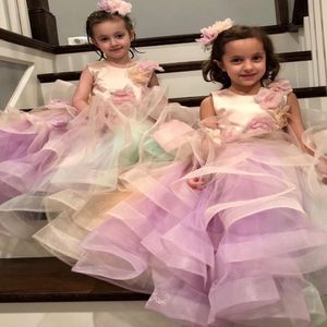 colorful hand made flowers flower girl dresses ball gown tiers little girl wedding dresses cheap communion pageant dresses gowns f3182 2354