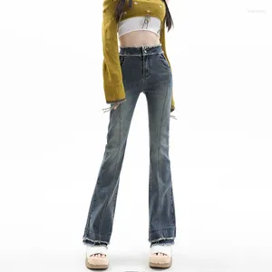 Женские джинсы винтажные высокие талии Flare Women Street Slim Boot Cut Denim Pants растягиваемые прямые корейские брюки