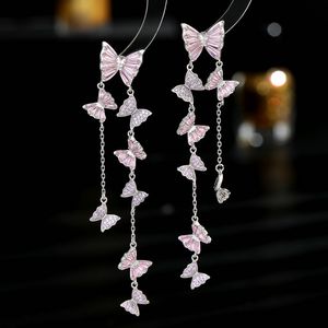 Designer S925 Silver Needle Earrings Super Immortal Style Zircon InlaidLong Tassel Flying Butterfly Earring Jewelry