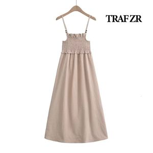 Traf Zr Linen Elegant Chic Dress Birthday Luxury Summer Beach Fashion Loose Y2K Casual Vintage Woman Party Midi Dresses 240520