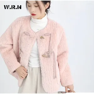 Trench da donna 2024 inverno coreano chic sweet stile lady rotond giacca solida donna femmina rosa capocariera casual moda sciolta