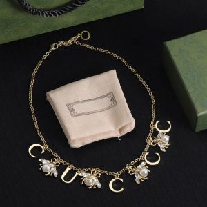 Women Designer Bracelet Gold Bees Necklace Set Jewelry Diamond Pearl Bee Bracelets Fashion Luxury Chain Link Pendent Necklaces Wedding Gift