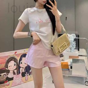 Women's Two Piece Pants Designer Brand 2024 New High-end Contrasting Short Sleeves Paired with Shorts for Versatile Sports and Leisure Style L7I3