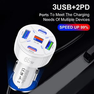 Quick Car Charger 3 USB +2 Type C Ports Быстрая зарядка 5 в 1 PD30W USB-C 3.5A Высокоскоростные адаптеры Power Adapter