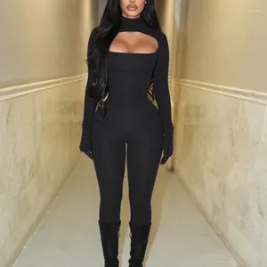 Swimsuit Cover Up Women Dress Summer For 2024 Sexy Hollowed Out Slim Fit Black Jumpsuit Kardashian Tight Solid Spandex Capes