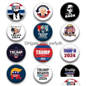 Andra konst och hantverk Trump 2024 Metal Badge 12 Styles Pin Button Medal for America President Val Drop Delivery Home Garden Gift DHXD9